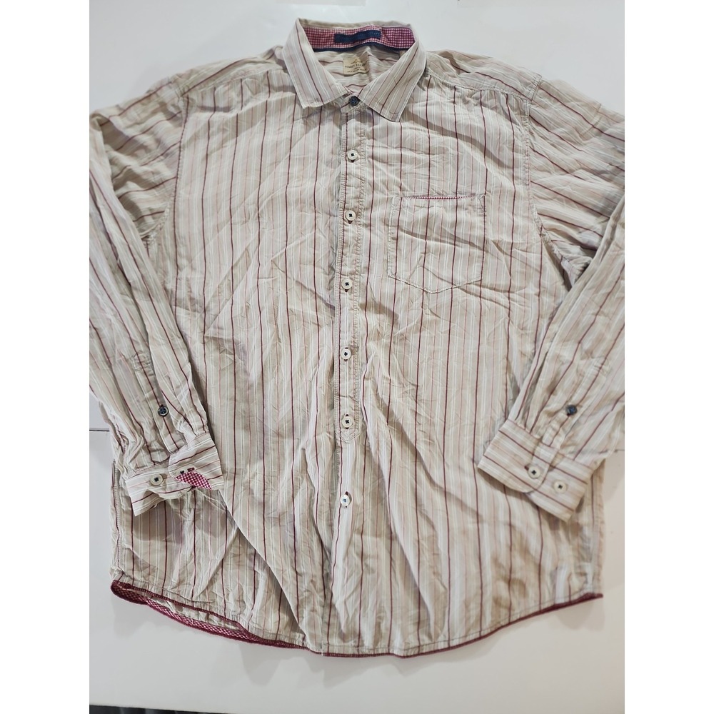 Tommy Bahama Island Crafted Mens XL Button Down Shirt Long Sleeve Striped Red